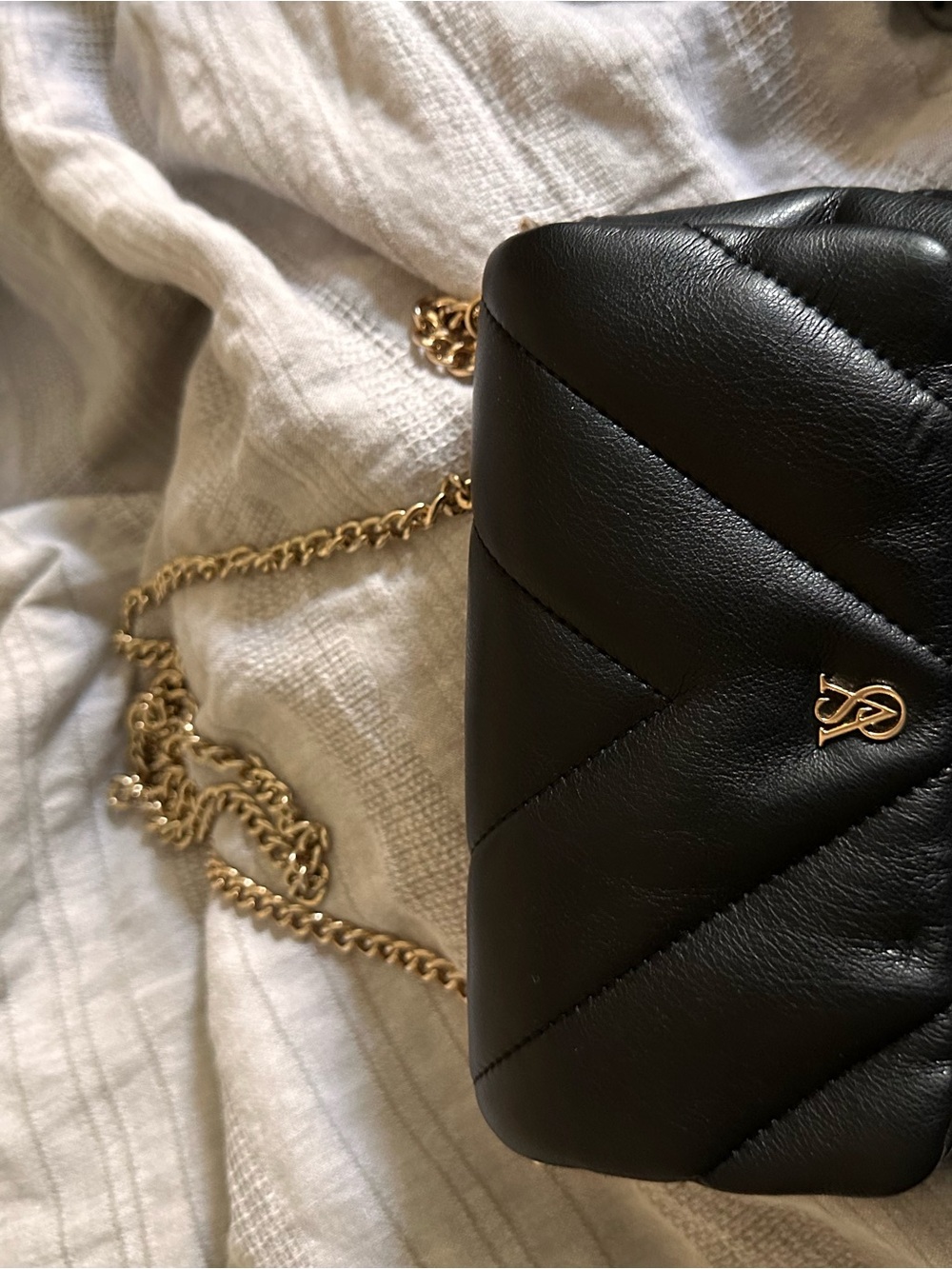 Victoria's Secret Black Quilted Crossbody with Gold Chain
